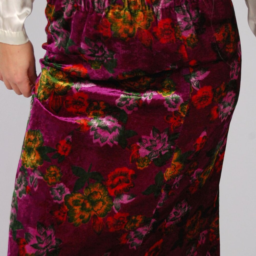 70s Velvet Floral Skirt (M) medium purple gold vintage Loomtogs boho hippie chic - Picture 5 of 8